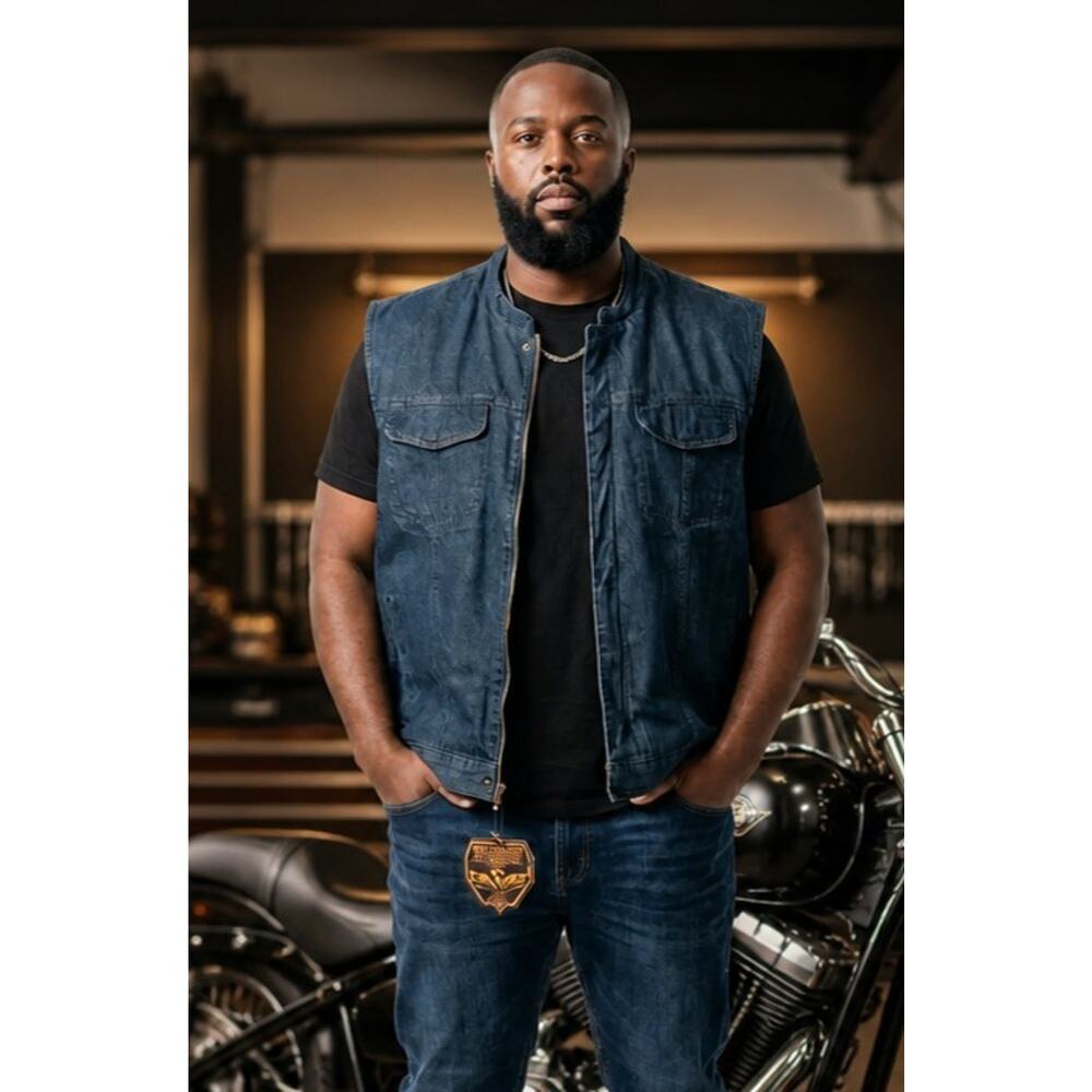 NWT Milwaukee Leather Men's Blue Concealed Snap Denim Club Style Vest 4XL